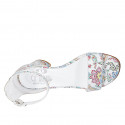 Woman's open shoe with strap in multicolor printed white leather heel 5 - Available sizes:  32, 33, 34