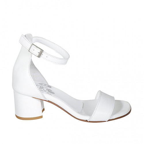 Zapato abierto para mujer con cinturon al tobillo en piel blanca tacon 5 - Tallas disponibles:  32, 33, 34