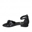 Woman's open shoe with strap and knot in black leather heel 2 - Available sizes:  32, 33, 34, 43, 44