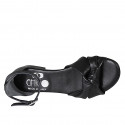 Woman's open shoe with strap and knot in black leather heel 2 - Available sizes:  32, 33, 34, 44