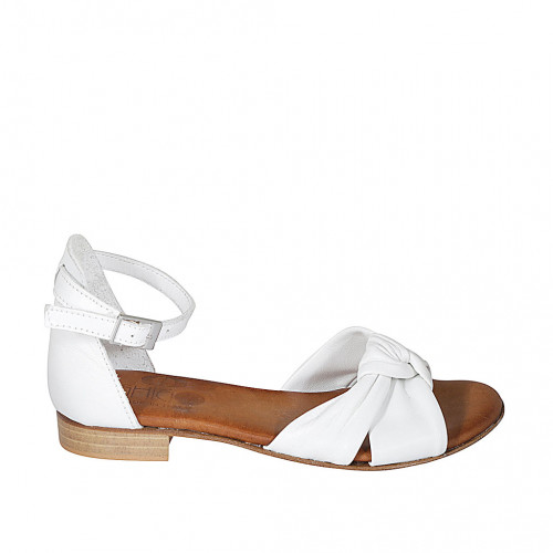 Woman's open shoe with strap and knot in white leather heel 2 - Available sizes:  32, 33, 34, 42, 43, 44