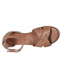 Woman's open shoe with strap in light brown leather heel 2 - Available sizes:  32, 33, 34, 42, 43, 44, 45