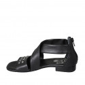 Chaussure ouverte pour femmes en cuir noir avec fermeture éclair et goujons talon 2 - Pointures disponibles:  32, 33, 34, 42, 43, 44