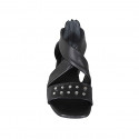 Zapato abierto para mujer en piel negra con cremallera y tachuelas tacon 2 - Tallas disponibles:  32, 33, 34, 42, 43, 44