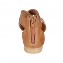 Woman's open shoe with zipper and studs in cognac brown and copper laminated leather heel 2 - Available sizes:  32, 33, 34, 42, 43, 44