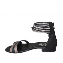 Woman's straps sandal with zipper in black leather and silber and copper laminated leather heel 2 - Available sizes:  32, 33, 42, 43, 44