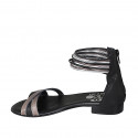 Zapato abierto con cremallera para mujer en piel negra y piel laminada plateada y cobrizo tacon 2 - Tallas disponibles:  