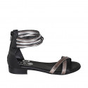 Zapato abierto con cremallera para mujer en piel negra y piel laminada plateada y cobrizo tacon 2 - Tallas disponibles:  