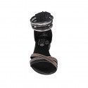 Sandalia con cremallera para mujer en piel negra y piel laminada plateada y cobrizo tacon 2 - Tallas disponibles:  32, 33, 42, 43, 44