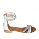 Sandalo da donna con cerniera in pelle bianca e laminata argento e platino tacco 2 - Misure disponibili: 32, 33, 43, 44
