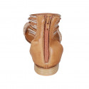 Woman's open shoe with zipper in cognac brown and copper leather with rhinestones heel 2 - Available sizes:  32, 42, 43, 44