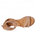 Woman's open shoe with zipper in cognac brown and copper leather with rhinestones heel 2 - Available sizes:  32, 42, 43, 44