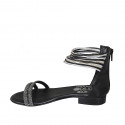 Woman's straps open shoe with zipper and rhinestones in black leather and silber and platinum laminated leather heel 2 - Available sizes:  32, 33, 42, 43