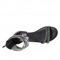 Woman's straps open shoe with zipper and rhinestones in black leather and silber and platinum laminated leather heel 2 - Available sizes:  32, 33, 42, 43