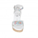 Woman's open shoe with strap and platform in multicolored printed white leather wedge heel 7 - Available sizes:  32, 34