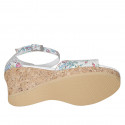 Woman's open shoe with strap and platform in multicolored printed white leather wedge heel 7 - Available sizes:  32, 34