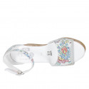 Woman's open shoe with strap and platform in multicolored printed white leather wedge heel 7 - Available sizes:  32, 34