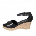 Woman's open shoe with strap and platform in black leather wedge heel 7 - Available sizes:  43