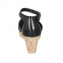 Woman's open shoe with strap and platform in black leather wedge heel 7 - Available sizes:  43