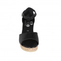 Woman's open shoe with strap and platform in black leather wedge heel 7 - Available sizes:  43