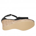 Woman's open shoe with strap and platform in black leather wedge heel 7 - Available sizes:  43