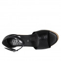 Woman's open shoe with strap and platform in black leather wedge heel 7 - Available sizes:  43