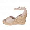 Woman's open shoe with strap and platform in light rose leather wedge heel 9 - Available sizes:  32, 42, 43, 44