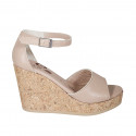 Woman's open shoe with strap and platform in light rose leather wedge heel 9 - Available sizes:  32, 34, 42, 43, 44