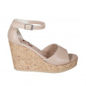 Woman's open shoe with strap and platform in light rose leather wedge heel 9 - Available sizes:  42, 43, 44