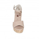 Woman's open shoe with strap and platform in light rose leather wedge heel 9 - Available sizes:  42, 43, 44
