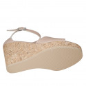Woman's open shoe with strap and platform in light rose leather wedge heel 9 - Available sizes:  42, 43, 44