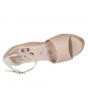 Woman's open shoe with strap and platform in light rose leather wedge heel 9 - Available sizes:  42, 43, 44