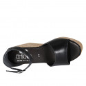 Woman's open shoe with strap and platform in black leather wedge heel 9 - Available sizes:  33, 34, 43