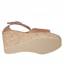 Woman's open shoe with strap and platform in light brown leather wedge heel 9 - Available sizes:  32, 33, 34