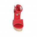Woman's open shoe with strap and platform in red leather wedge heel 9 - Available sizes:  32, 33, 34