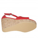 Zapato abierto para mujer con cinturon y plataforma en piel roja cuña 9 - Tallas disponibles:  32, 33, 34