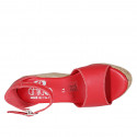 Chaussure ouverte pour femmes avec courroie et plateforme en cuir rouge talon compensé 9 - Pointures disponibles:  32, 33, 34