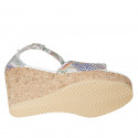 Woman's open shoe with strap and platform in multicolored printed silver leather wedge heel 9 - Available sizes:  32, 33, 34
