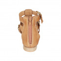 Woman's open shoe with zipper, buckles and studs in cognac brown leather heel 2 - Available sizes:  32, 33