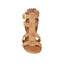 Woman's open shoe with zipper, buckles and studs in cognac brown leather heel 2 - Available sizes:  32, 33
