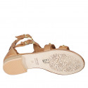 Woman's open shoe with zipper, buckles and studs in cognac brown leather heel 2 - Available sizes:  32, 33