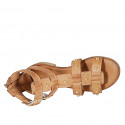 Woman's open shoe with zipper, buckles and studs in cognac brown leather heel 2 - Available sizes:  32, 33
