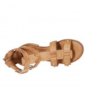 Woman's open shoe with zipper, buckles and studs in cognac brown leather wedge heel 2 - Available sizes:  32, 33, 34, 42, 43, 44