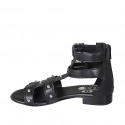 Chaussure ouverte pour femmes en cuir noir avec fermeture éclair, boucles et goujons talon 2 - Pointures disponibles:  32, 33, 34, 42, 43, 45