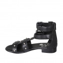 Scarpa aperta da donna con cerniera, fibbie e borchie in pelle nera tacco 2 - Misure disponibili: 32, 33, 34, 42, 43, 45