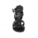 Scarpa aperta da donna con cerniera, fibbie e borchie in pelle nera tacco 2 - Misure disponibili: 32, 33, 34
