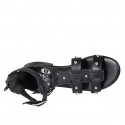 Scarpa aperta da donna con cerniera, fibbie e borchie in pelle nera tacco 2 - Misure disponibili: 32, 33, 34