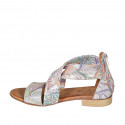 Woman's open shoe with zipper in silver multicolored printed leather heel 2 - Available sizes:  32, 33, 34, 42, 43, 44