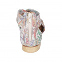 Woman's open shoe with zipper in silver multicolored printed leather heel 2 - Available sizes:  32, 42, 44