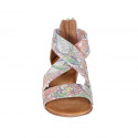 Woman's open shoe with zipper in silver multicolored printed leather heel 2 - Available sizes:  32, 33, 34, 42, 43, 44